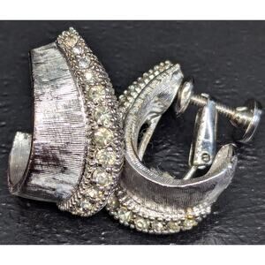 Vintage Jomaz Joseph Mazer Earrings, Signed, Silver-tone, Textured, Screw Clip